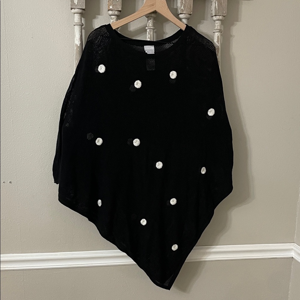 Chico's Black Poncho with White Dots